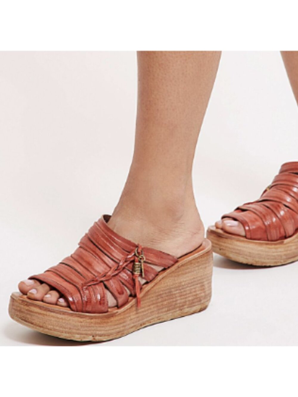 A.S. 98 Nicolls Leather Slip On Wedge Sandal Rust US 6.5/7 Boho Grunge Festival